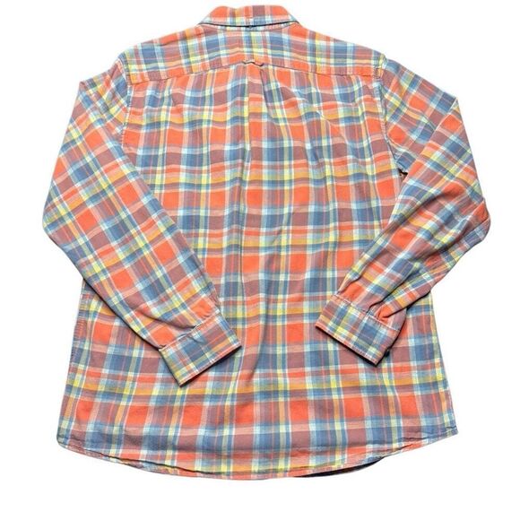 L.L. Bean Slightly Fitted Plaid Button Up Shirt Mens M Orange Blue Outdoors - Picture 3 of 8